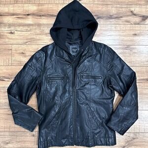 7 Diamonds Mens M Black 8200 Tokyo Leather Jacket Detachable Hood  Moto Biker